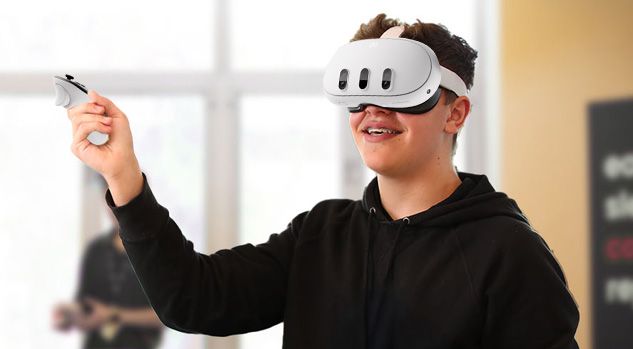 bow smiling with meta quest headset 